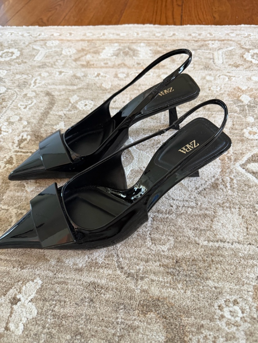 Zara Black Patent Pointed Slingback Heels - Picture 3 of 5